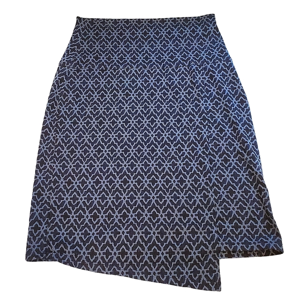 ATHLETA | Women's cobalt blue-gray assymetrical faux-wrap skirt. Size small.